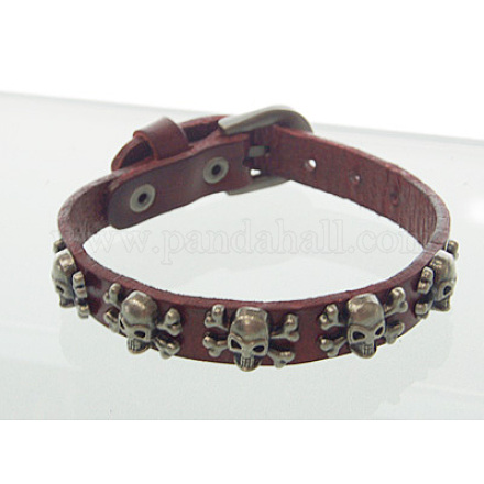 Punk Rock Skull Leather Bracelets for Halloween BJEW-N114-4-1