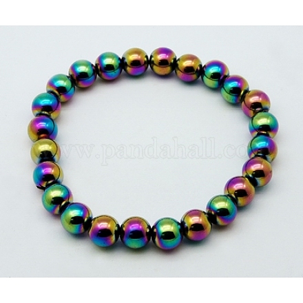 Bracelets ronds en perles extensibles en hématite magnétique synthétique BJEW-Q008-AB-1