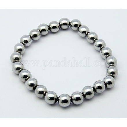 Round Synthetic Magnetic Hematite Stretch Beaded Bracelets BJEW-Q008-P-1