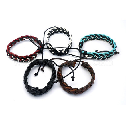 Braided Leather Cord Bracelets BJEW-Q119-M-1