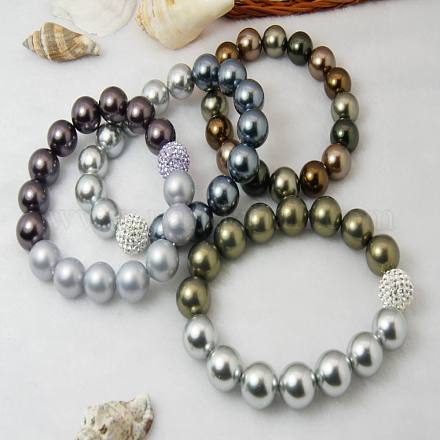 Cuentas de concha perla elástica pulseras BJEW-Q410-1