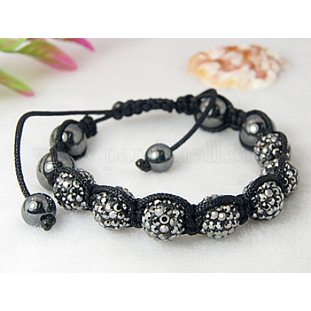 Corde de nylon tricoté de mode bracelet avec hématite et de grade A strass perles BJEW-Q441-9-1