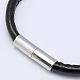 模造革のブレスレット  真鍮マグネットクラスプ付き  ブラック  サイズ：ブレスレット：約60内径  コー​​ド：約4 mm幅  長さ5mm BJEW-H027-5-2