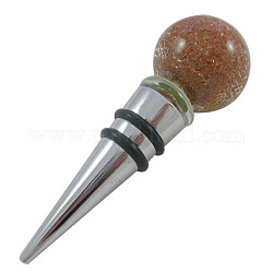Handmade Blown Glass Bottle Stoppers, Lead Free Metal Alloy, With Gold Sand Inlaid, about 33.5mm Wide, 103.5mm Long