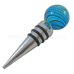 Handmade Blown Glass Bottle Stoppers, Lead Free Metal Alloy, about 34mm Wide, 102mm Long