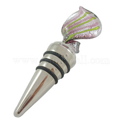 Handmade Silver Foil Glass Bottle Stoppers, Lead Free Metal Alloy, about 30mm Wide, 113mm Long