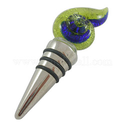 Handmade Silver Foil Glass Bottle Stoppers, Lead Free Metal Alloy, about 35mm Wide, 120mm Long