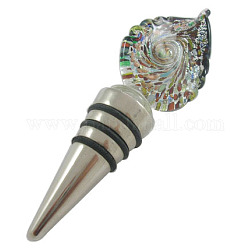 Handmade Silver Foil Glass Bottle Stoppers, Lead Free Metal Alloy, about 38mm Wide, 122mm Long