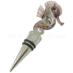 Handmade Silver Foil Glass Bottle Stopper, Sea Horse, Alloy Base, with Personality Box, about 45mm wide, 130mm long