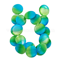 Natural Spray-Paint Shell Beads, Flat Round, Green, Size: about 20mm in diameter, 3mm thick, hole: 1mm, 20pcs/strand