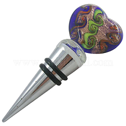 Handmade Lampwork Glass Bottle Stoppers, Lead Free Metal Alloy, With Gold Sand Inlaid, about 40mm Wide, 105mm Long