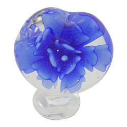 Handmade Lampwork Bottle Stopper, Blue, Flower, about 23.5mm wide, 30.5mm long