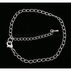 Iron Chain Bracelets, Platinum Color, Chain: 3.5mm wide, 5.5mm long, about 19cm long, adjustable