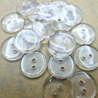Lucid Round 2-Hole Shirt Button, Resin Button, Clear, About 20mm in Diameter, Hole: 1.5mm, About 200pcs/bag Resin Flat Round Clear