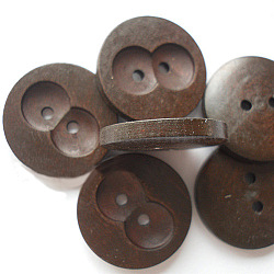 Практические butoons с 2-луночное, Деревянные пуговицы, кофе, диаметром около 30 мм , 100 шт / пакет
