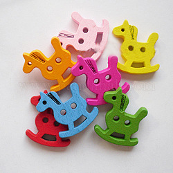 Lovely Cockhorse Painted 2-hole Basic Sewing Button, Wooden Buttons, Mixed Color, about 20mm long, 24mm wide, 3.5mm thick, 100pcs/bag