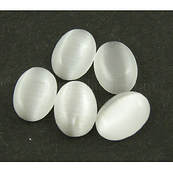 Cat Eye Cabochons, Oval, White, about 6mm wide, 8mm long, 3mm thick