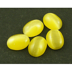 Cat Eye Cabochons, Oval, Golden, about 6mm wide, 8mm long, 3mm thick