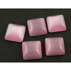 Cabochon, Square Cat Eye Beads, Pink, about 8mm wide, 8mm long. 2.5mm thick