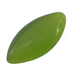 Cat Eye Cabochons, Green Yellow, Oval/Rice, about 7mm wide,  15mm long, 2.2mm thick