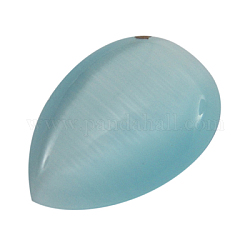 Cat Eye Cabochons, Light Blue, Teardrop, about 13mm wide, 18mm long, 5mm thick