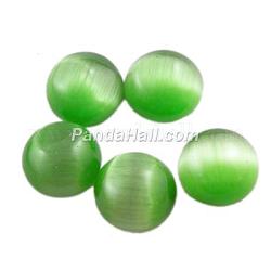 Cat Eye Glass Cabochons, Half Round/Dome, Green, about 5mm in diameter, 2mm thick