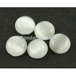 Cat Eye Glass Cabochons, Half Round/Dome, White, about 7mm in diameter, 2mm thick