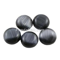 Cat Eye Glass Cabochons, Half Round/Dome, Black, about 8mm in diameter, 3mm thick