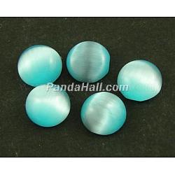 Cat Eye Glass Cabochons, Half Round/Dome, Sky Blue, about 8mm in diameter, 3mm thick