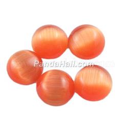 Cat Eye Glass Cabochons, Half Round/Dome, Tomato, about 8mm in diameter, 3mm thick