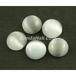 Cat Eye Glass Cabochons, Half Round/Dome, White, about 12mm in diameter, 3mm thick