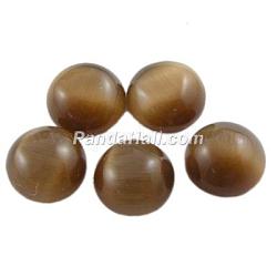 Cat Eye Glass Cabochons, Half Round/Dome, Brown, about 14mm in diameter, 3.5mm thick