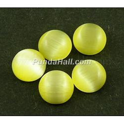 Cat Eye Glass Cabochons, Half Round/Dome, Yellow, about 25mm in diameter, 5mm thick