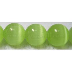 Perles d'oeil de chat, ronde, vert clair, 10mm, Trou: 0.8mm, Environ 39 pcs/chapelet, 15 pouce