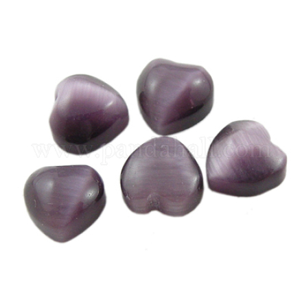 カボション  バレンタインクラフトパーツ  ハートキャットアイビーズ  暗紫色  直径約6mm  厚さ2.5mm CE041-6-2-1