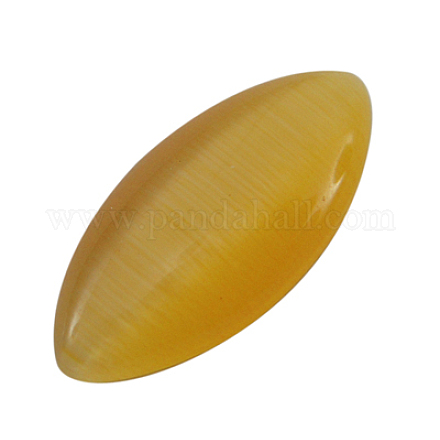 キャッツアイカボション  ゴールド  楕円形/ライス  約3 mm幅  長さ6mm  厚さ2mm CE043-3X6-14-1