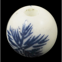 Ручной синий и белый шарики фарфора, круглые, синие, диаметром около 10 мм , отверстие : 2 мм
