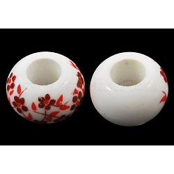 Perles européennes en porcelaine manuelles, Perles avec un grand trou   , rondelle, pas de noyau métallique, blanc, environ 13 mm de diamètre, épaisseur de 8.5mm, Trou: 5mm