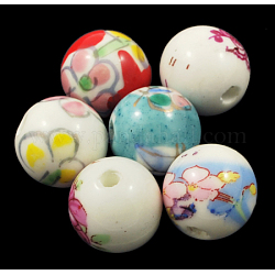 Abalorios de porcelana hechas a mano, redondo, color mezclado, aproximamente 12 mm de diámetro, agujero: 2.5 mm