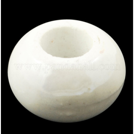 手作り陶器ヨーロピアンビーズ  大穴ビーズ  芯金がない  メッキパールカラーの  ラウンド/ロンデル  ホワイト  直径約13.5mm  厚さ8.5mm  穴：5mm CFPDL097Y-1-1