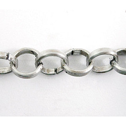 Iron Rolo Chains, Unwelded, Platinum, Nickel Free, Link: 10mm in diameter, 2.5mm thick