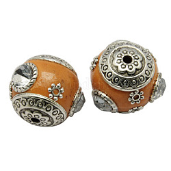 Handmade Indonesia Beads, with Brass Findings, Round, Orange, Size: about 18mm in diameter, hole: 2mm