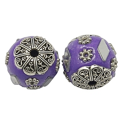 Handmade Indonesia Beads, with Brass Core, Round, Purple, Size: about 17mm in diameter, hole: 3.5mm