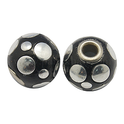 Handmade Indonesia Beads, with Brass Core, Round, Black, Size: about 18mm in diameter, hole: 3.8mm