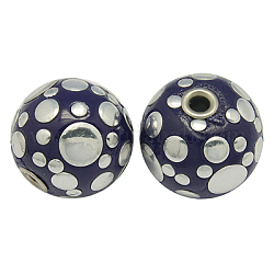 Handmade Indonesia Beads, with Brass Core, Round, Indigo, Size: about 18mm in diameter, hole: 3.8mm