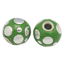 Handmade Indonesia Beads, with Brass Core, Round, Green, Size: about 22mm in diameter, hole: 3.8mm