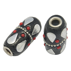 Handmade Indonesia Beads, with Brass Core, Tube, Black, Size: about 12~15mm wide, 27mm long, hole: 3.8mm
