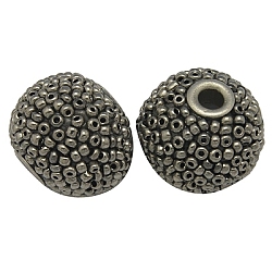 Handmade Indonesia Beads, with Brass Core and Seed Beads, Round, Gray, Size: about 20mm in diameter, 17mm thick, hole: 3.8mm.