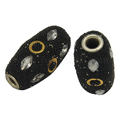 Handmade Indonesia Beads, with Brass Core, Tube, Black, Size: about 17mm wide, 32mm long, hole: 4.5mm