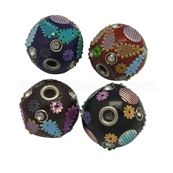Handmade Indonesia Beads, with Brass Core, Round, Mixed Color, Size: about 23mm in diameter, hole: 3.5mm